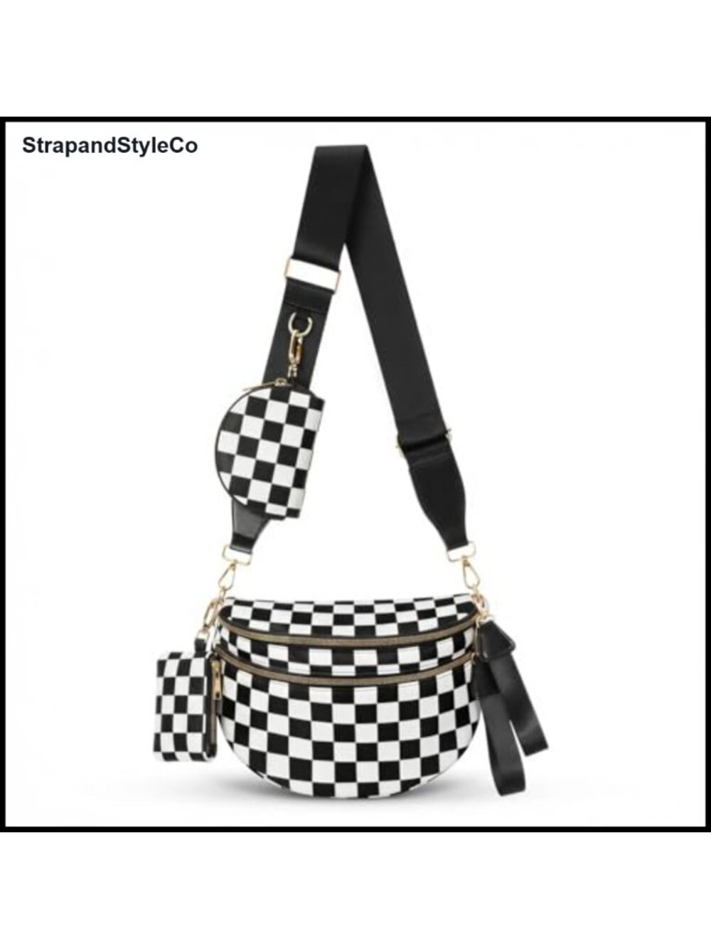Checkered Nylon Crossbody Sling Bum Bag RFID Pouches Adjustable Strap